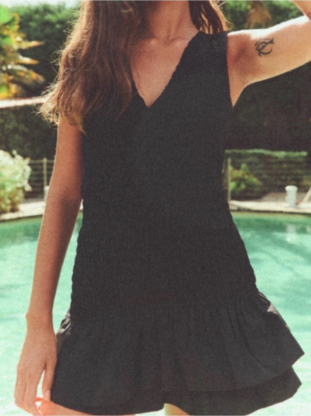 Zara Poplin Smocked Bodice Ruffles Short Black Dress - NWT - L